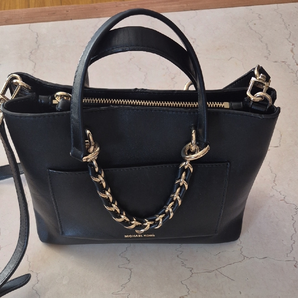 Michael Kors Black and Gold Satchel with Structured Design